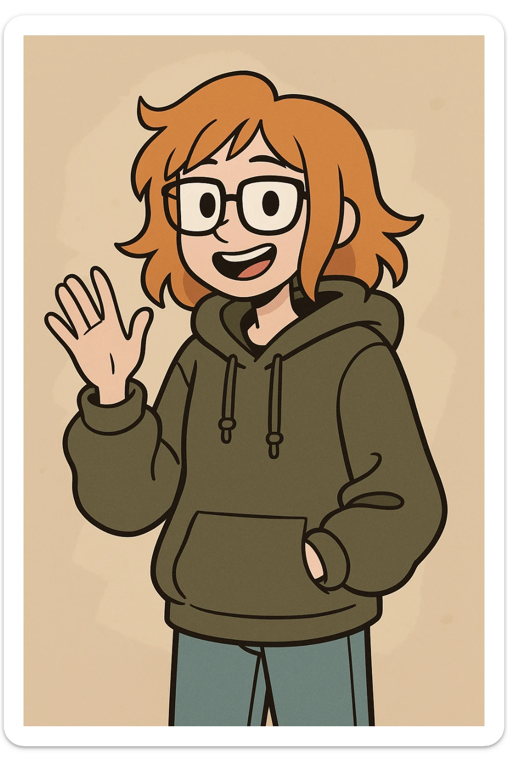 A girl orange hair Urban Heavy Loose a hand say hello glasses sticker