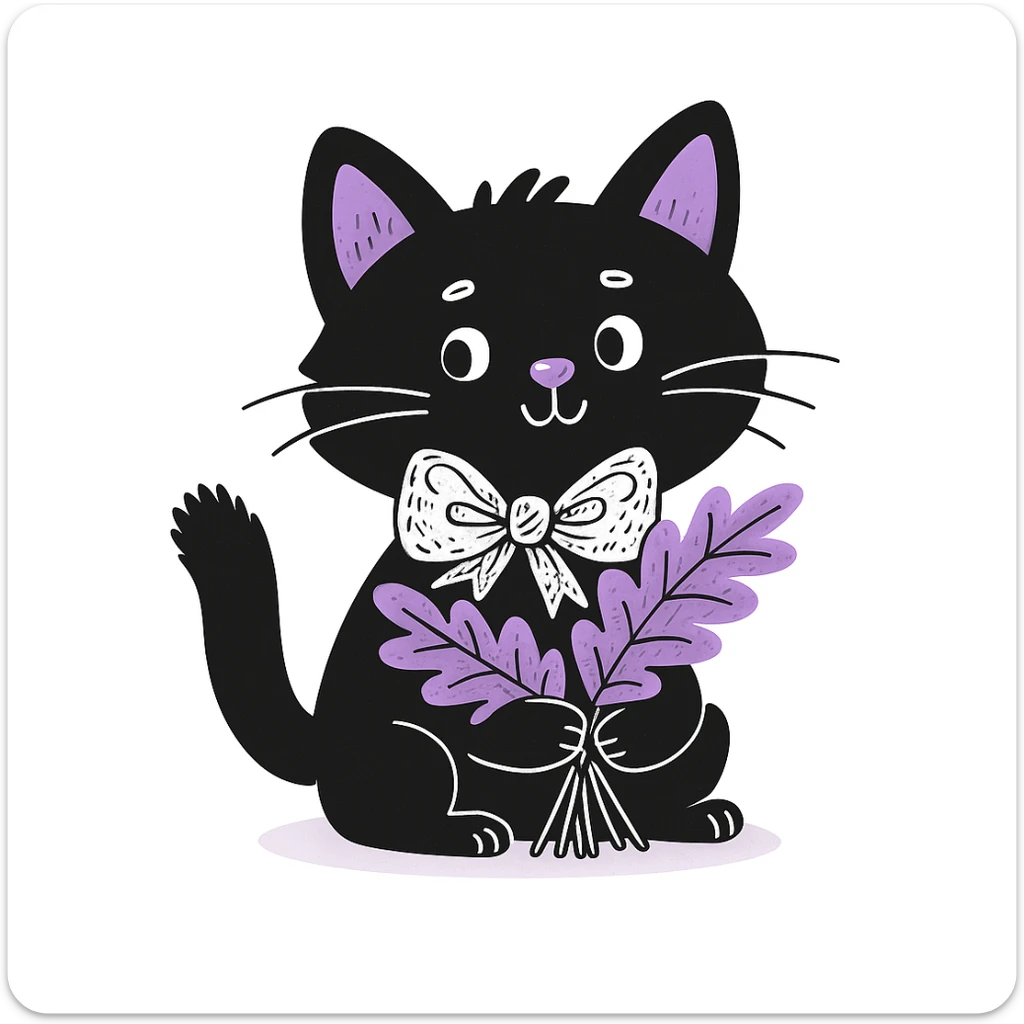 Add a cute bow around the cat's neck in the style of hand drawn doodles. sticker