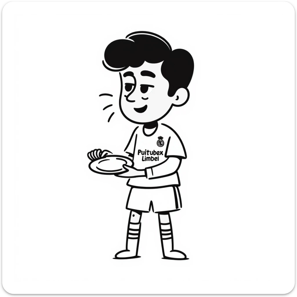 Lamine Yamal in Real Madrid football club uniform, crying and holding a plate sticker