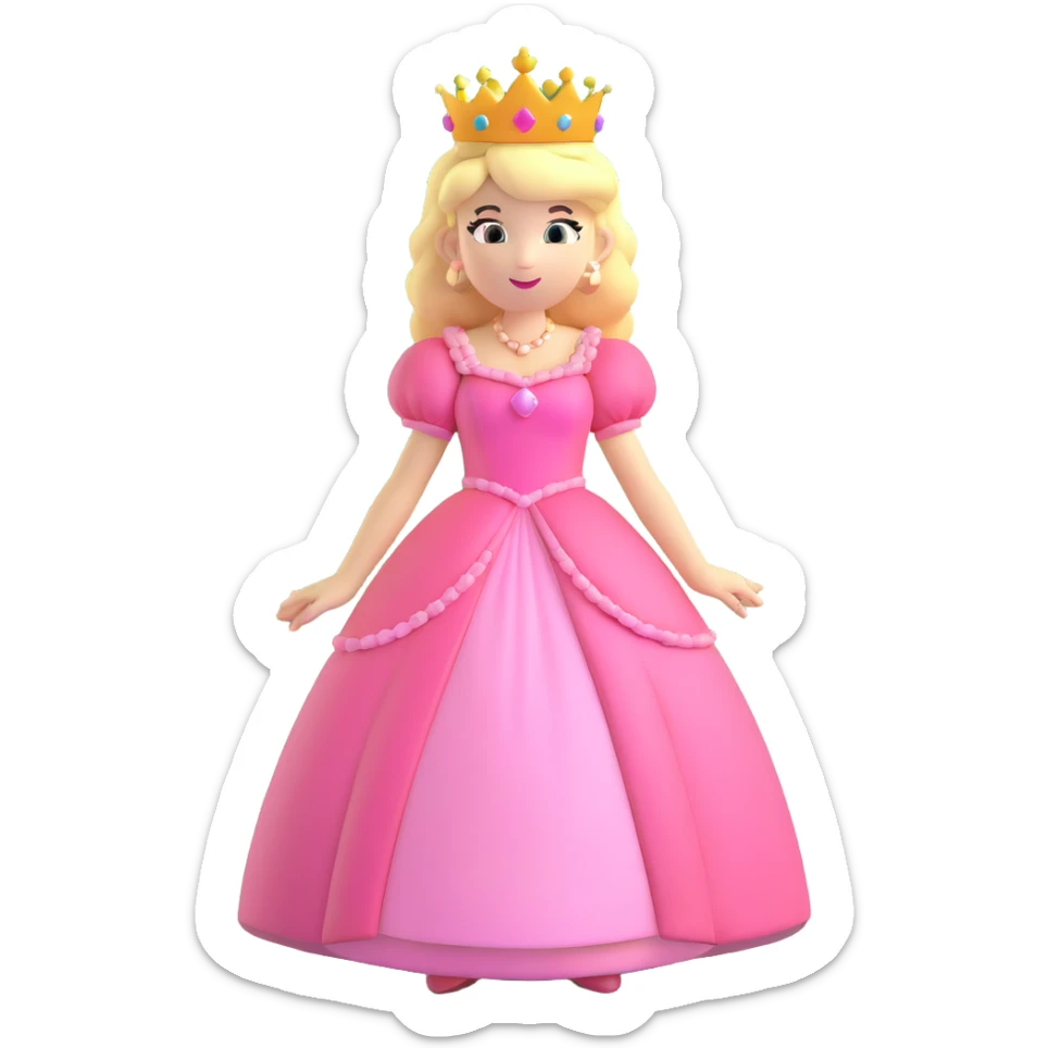 Princess Peach from Mario games with blonde hair, pink dress, crown sticker