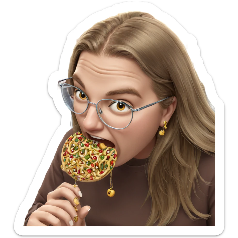 girl enjoying food with jewelry sticker