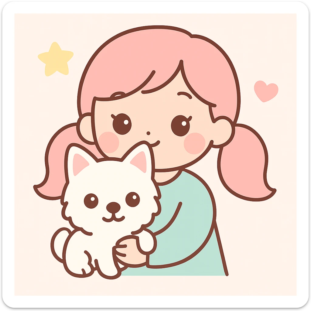 Change the woman's hairstyle to pigtails, keep the soft and cute style with gentle colors and the Westie dog. sticker