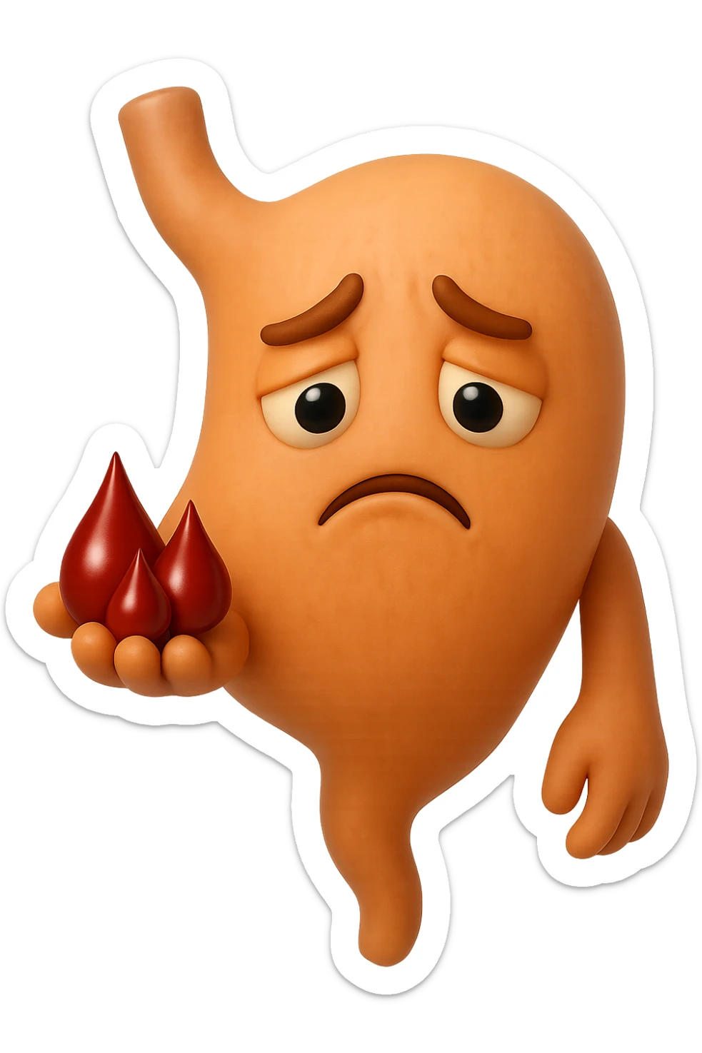 emoji stile iphone 3d di stomaco triste con 3 gocce di sangue 3d in mano, iperrealistiche 4k sticker