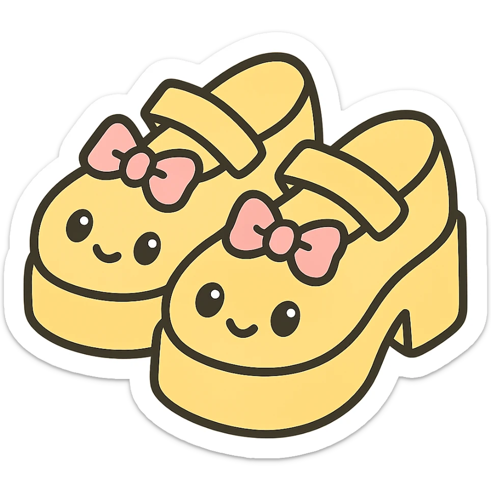 Make the shoes pastel yellow with black and pink accents, kawaii style, no socks, no hearts, transparent background sticker
