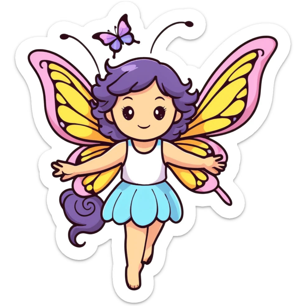 Whimsical fairy girl with butterfly wings, flowing hair, and enchanted aura sticker