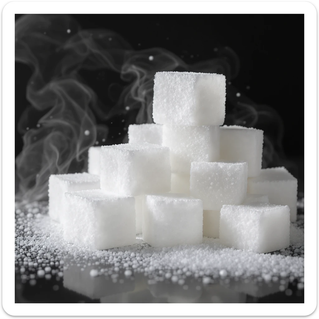realistic white sugar cubes, stacked and scattered, soft shadows sticker