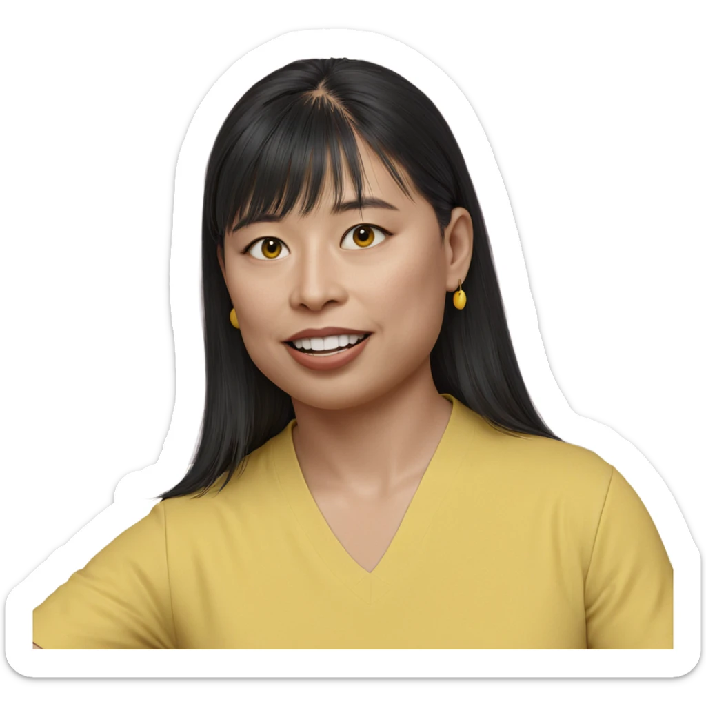 smiling girl in yellow shirt sticker