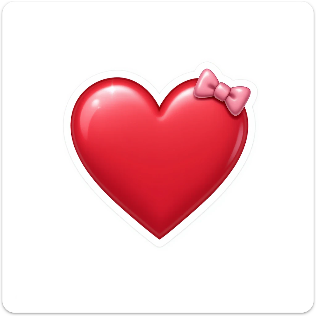 goth heart emoji, cute and shiny, with a bow accent, no background sticker