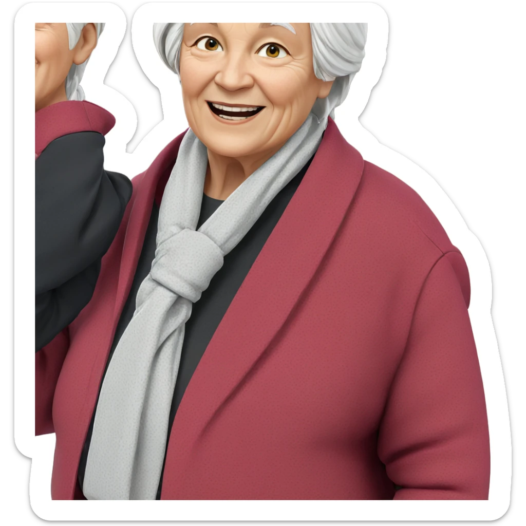 smiling elderly woman with white hair sticker