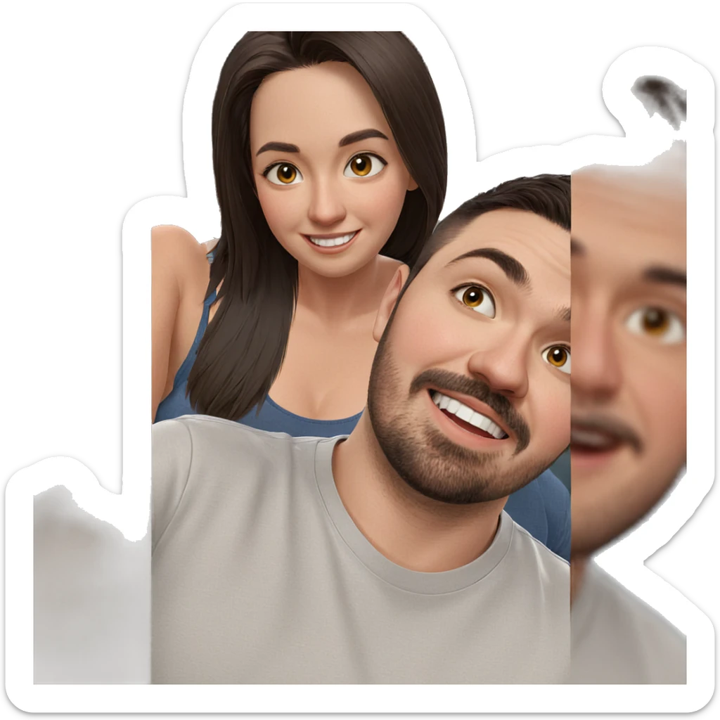 smiling couple with shirt styles sticker