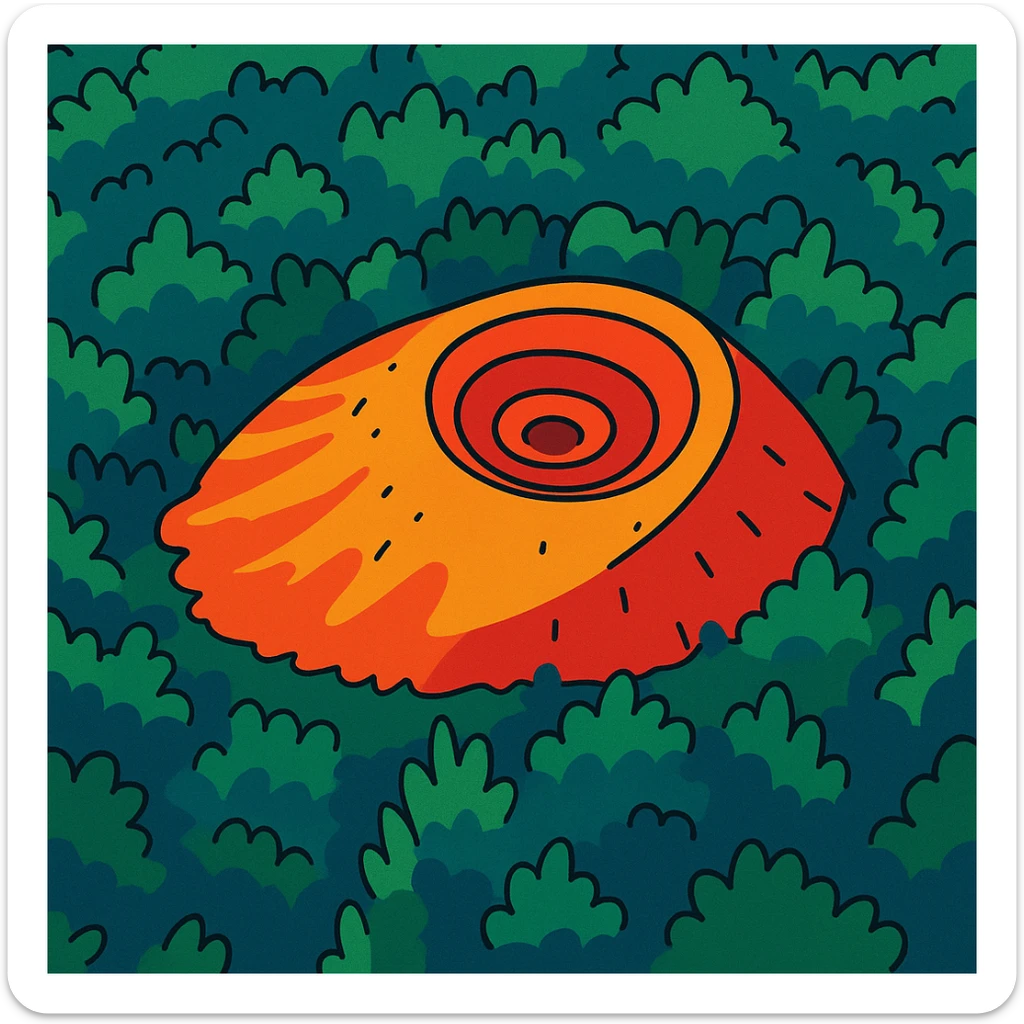 Create a vibrant cartoon illustration of Patomskiy crater with bold colors and simplified shapes, inspired by the reference image. Emphasize a lively and colorful style. sticker