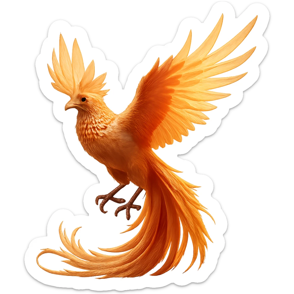 Remove the background to depict the full body of a photorealistic phoenix on a transparent background. sticker