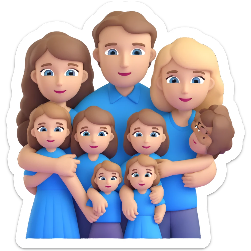 Family with mother, father and three little girls, everyone has light brown hair and blue eyes sticker