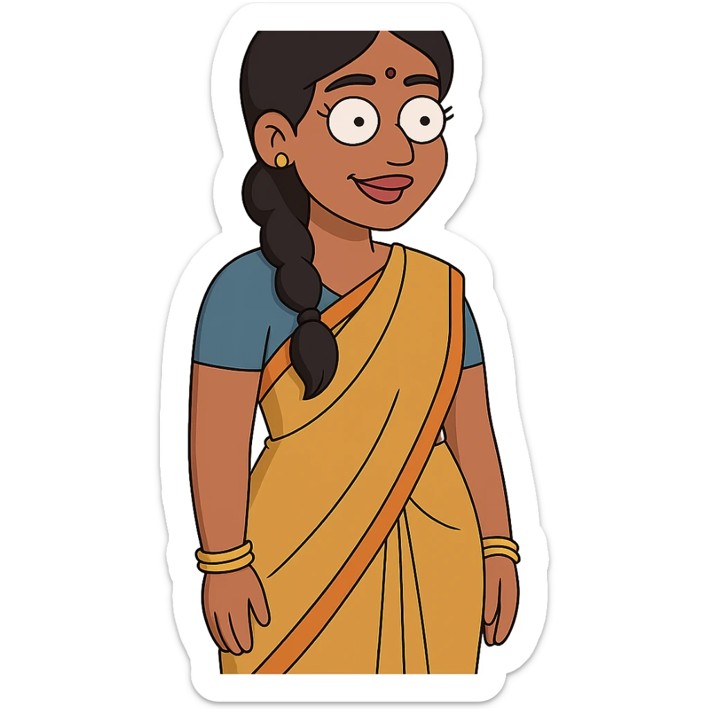 Tamil girl in modern cartoon look, traditional dress sticker