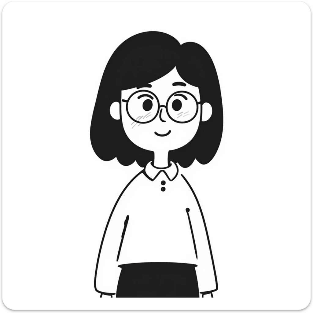 young Vietnamese girl with shoulder-length black hair and glasses sticker