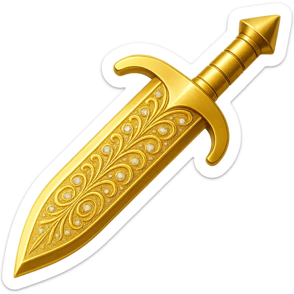 Recolor this weapon to a plated gold color with ornate engravings inlaid with diamonds. The gold should be rich and metallic, and the engravings should sparkle with diamond accents. Transparent background. sticker