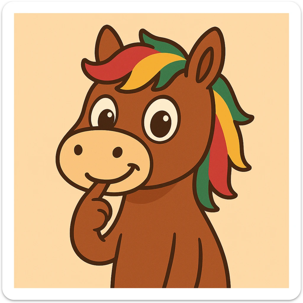 Make the finger bent inside the mouth of the cartoon horse, simple background same as original. sticker