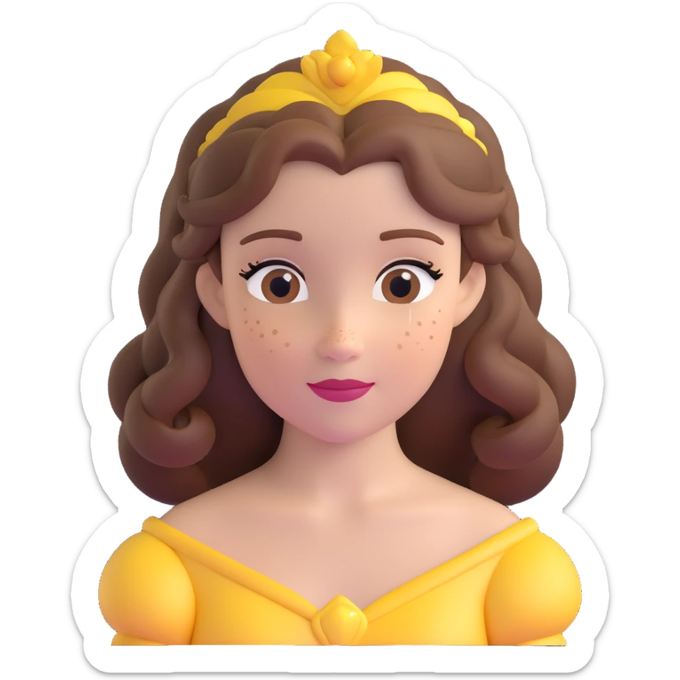 Disney Princess Belle from Beauty and the Beast with brown hair and face with freckles sticker