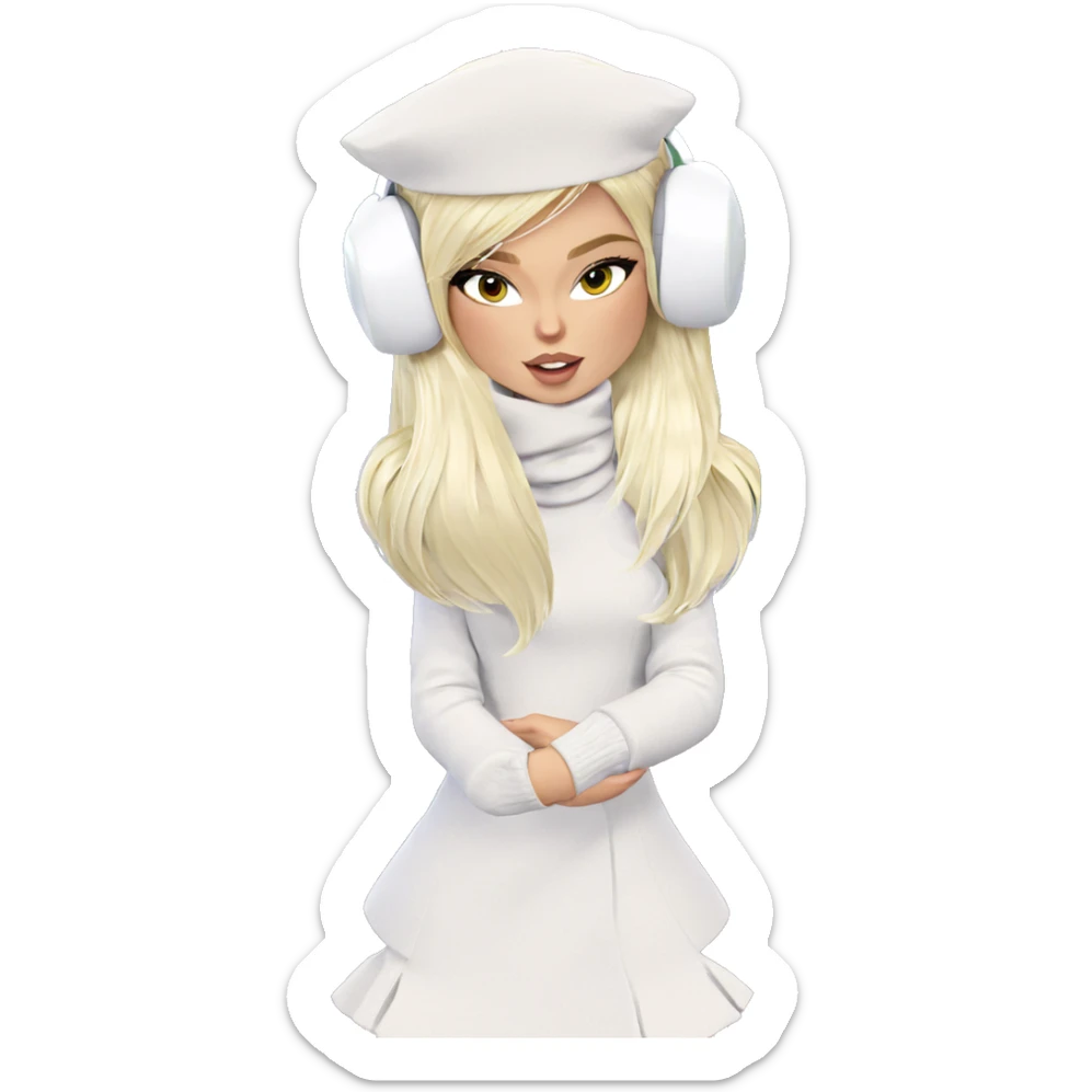 blonde girl with earmuffs and plant sticker