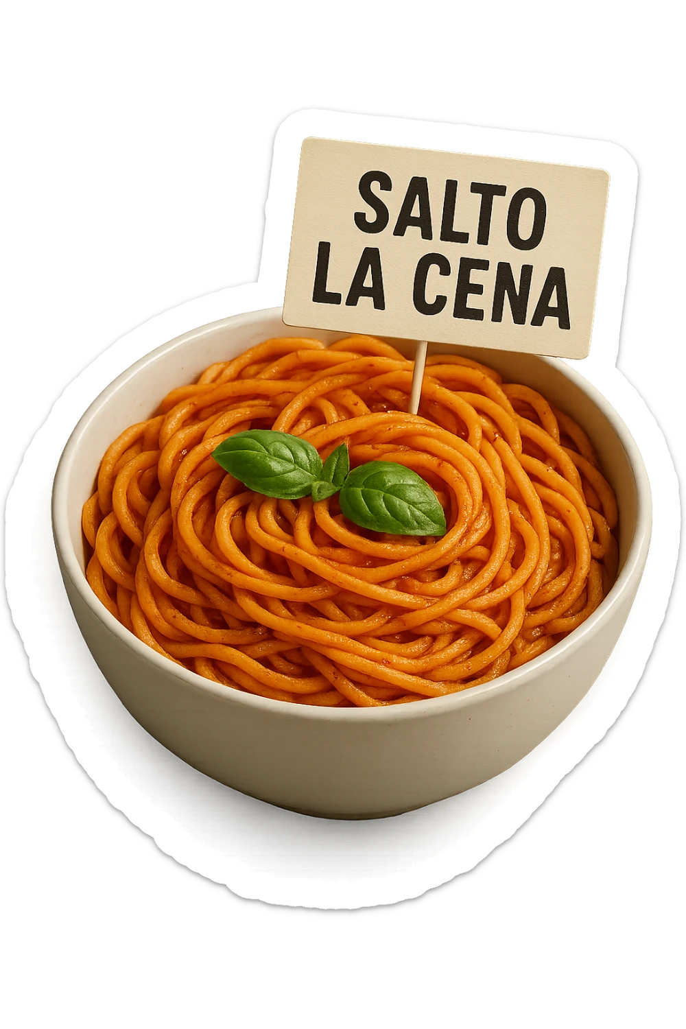 BOWL DI PASTA CON CARTELLO CON LA SCRITTA "SALTO LA CENA",  iperrealistico 4k sticker
