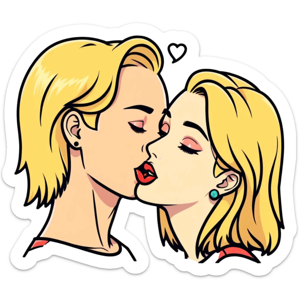 Une blonde avec un piercing au nez et un à la langue qui embrasse  sticker