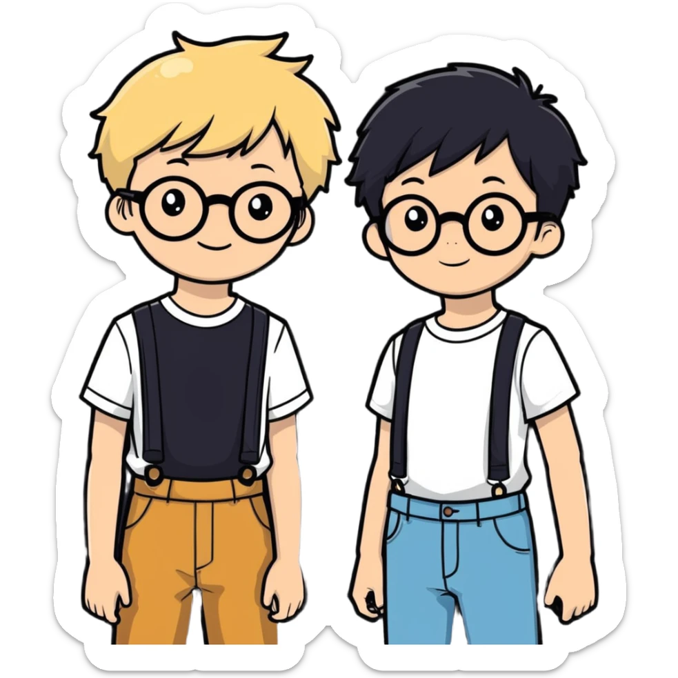 me a boy with braces and with blonde hair and black round glasses and my boyfriend with black hair sticker