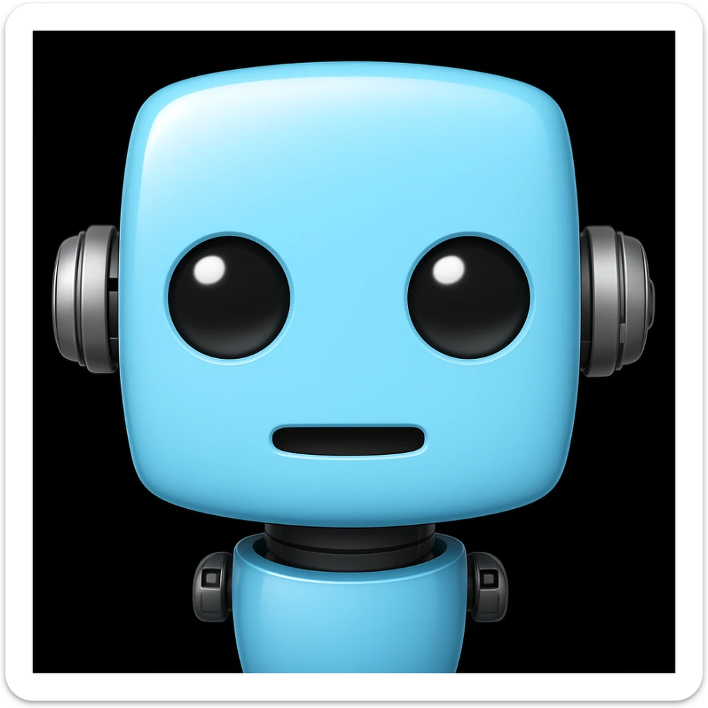 Change the pink color of the cute robot to light blue #b0f2f8, keep the rest the same, in apple emoji style. sticker