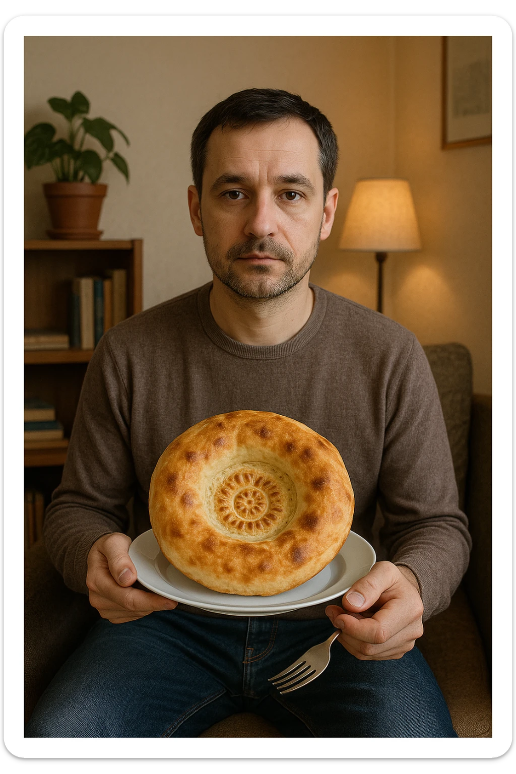 sartarosh xonada shunchaki tarelka v vilka ushlab utirsin tarelkada esa faqat uzbekcha non bulsin kayfiyati xam urtacha bulsin xursan bob ketmasin sticker