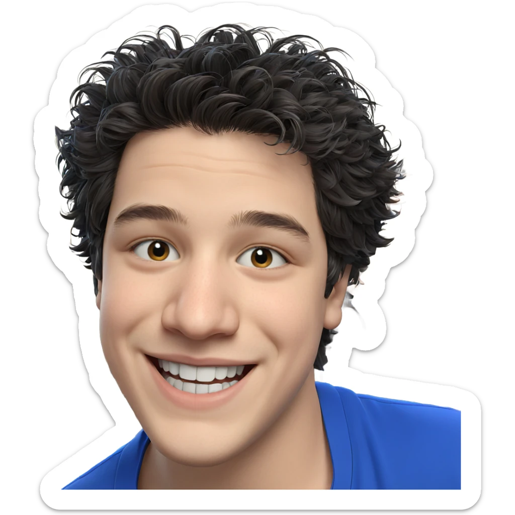 smiling boy in blue shirt sticker