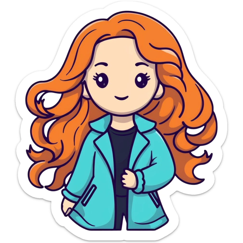 Stylish girl with long flowing wavy hair in fashionable outfit sticker