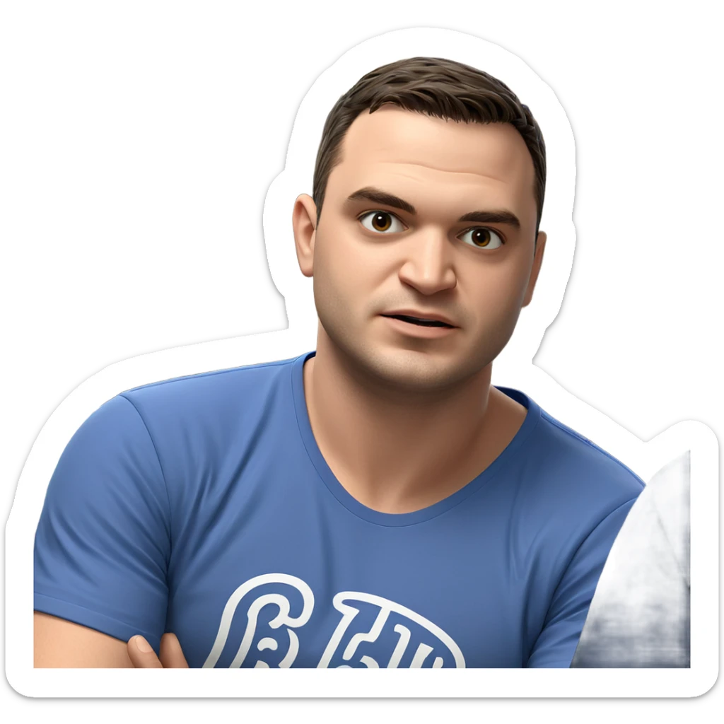 boy in blue shirt indoors sticker