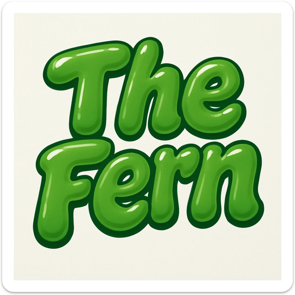 bubble letters in green that say 'The Fern', rounded and glossy, energetic and lively sticker