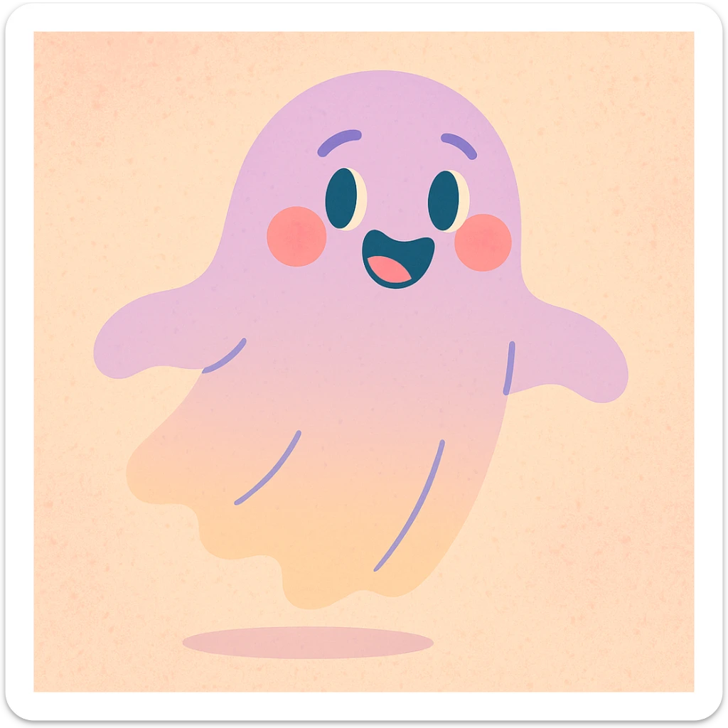 pastel ghost with soft colors, blushing cheeks, floating, friendly expression sticker