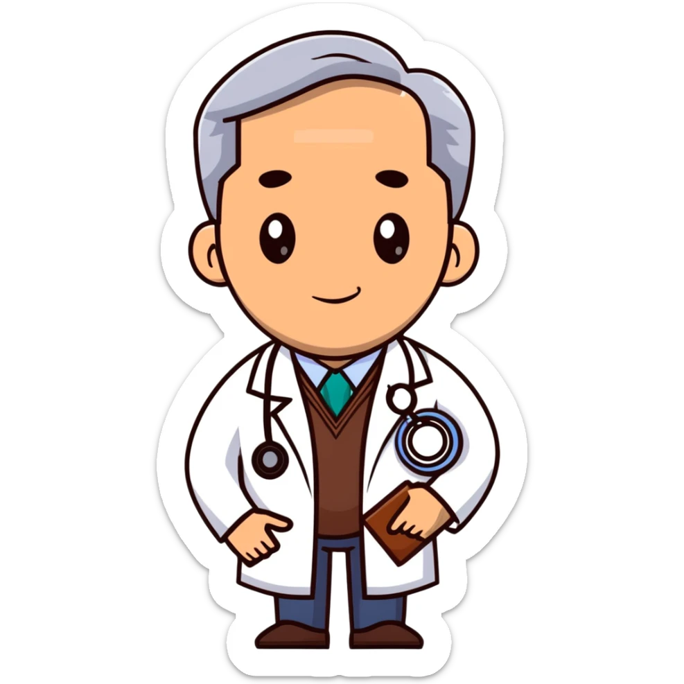 professional mature male doctor around 60 with stethoscope and white coat, cinnamon skin tone, medium-dark complexion sticker