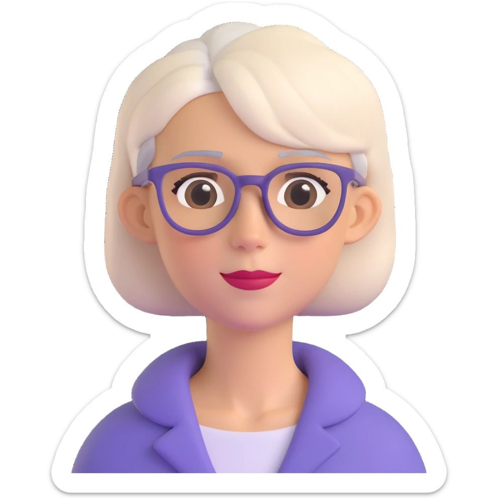 emoji of a slim woman with very short gray-blond hair, wearing glasses sticker