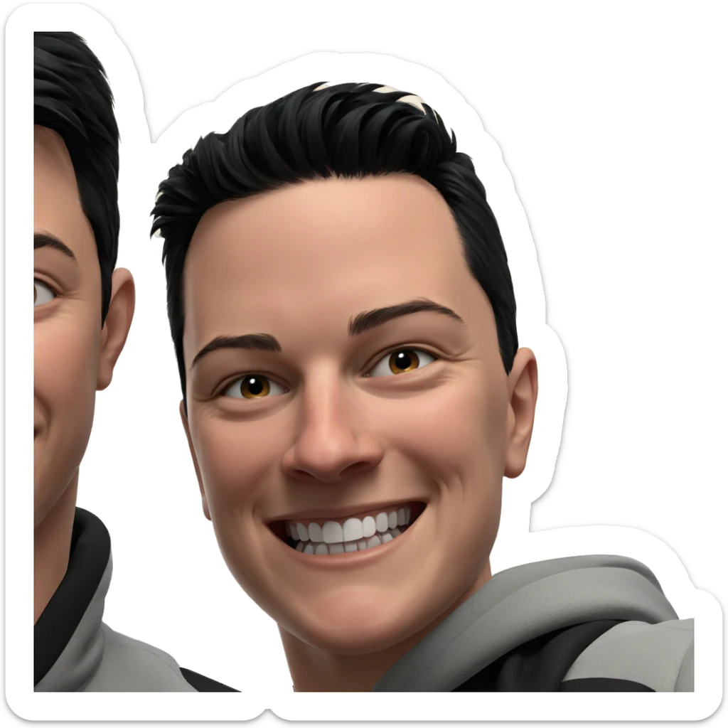 grinning boys in black hair sticker