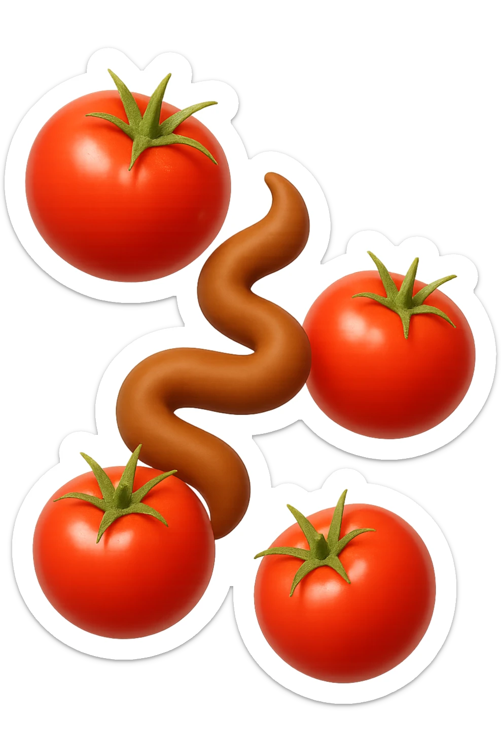 emoji stile iphone di pomodori che fluttuano in aria con colon attorcigliato intorno, iperrealistico 4k, isolato su sfondo bianco sticker