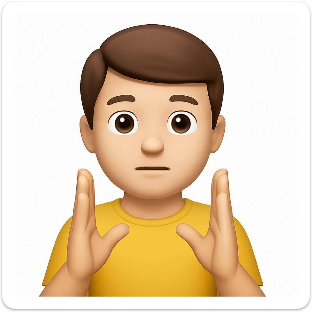 A 3D emoji in iOS emoji aesthetic style of a cartoon person holding both hands straight and parallel to each other in front of their body, palms facing each other to show a narrow or small distance, neutral expression, glossy Apple-style design, clean white background sticker
