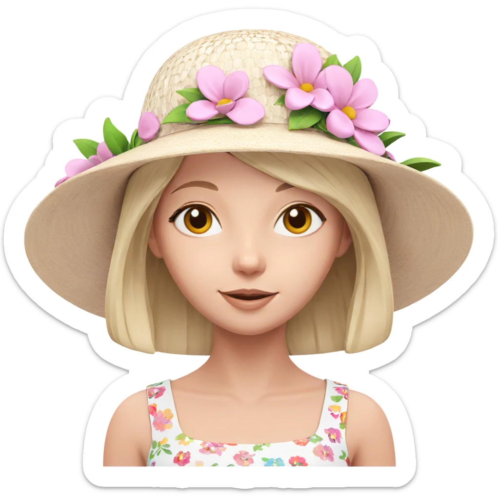 smiling girl with flower hat sticker