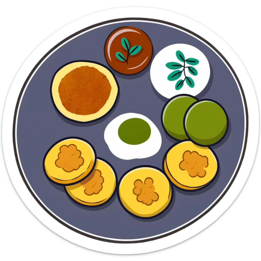 Small plate of Aloo Tikki Chaat with chickpeas, potato patties, yogurt and tamarind chutney sticker