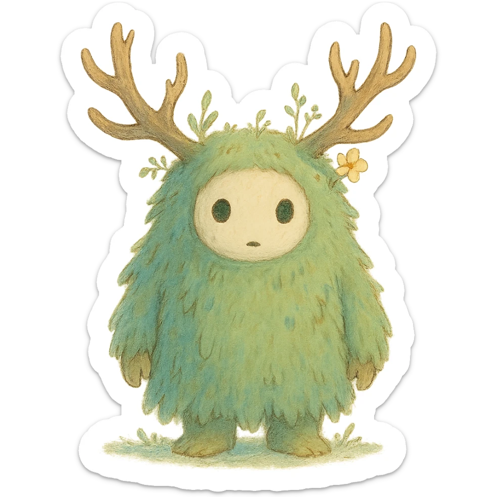 forest spirit character in ghibli style with soft colors and whimsical atmosphere sticker