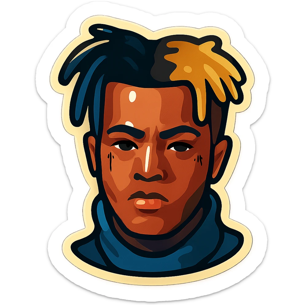 xxxtentacion stylized sticker, graphic, minimal, focus on hair and face tattoos sticker