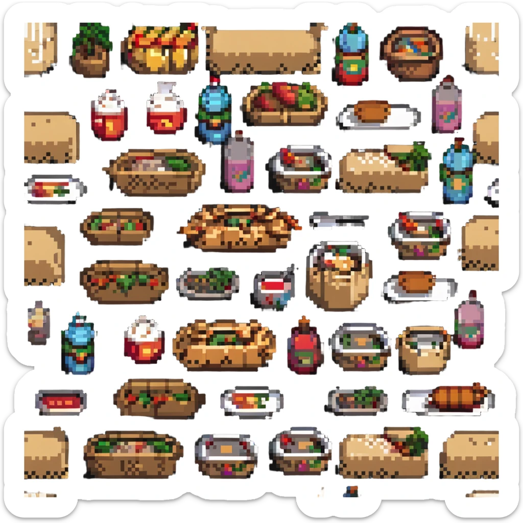 a serving of ethnic street food, wrapped in paper, pixel art style sticker