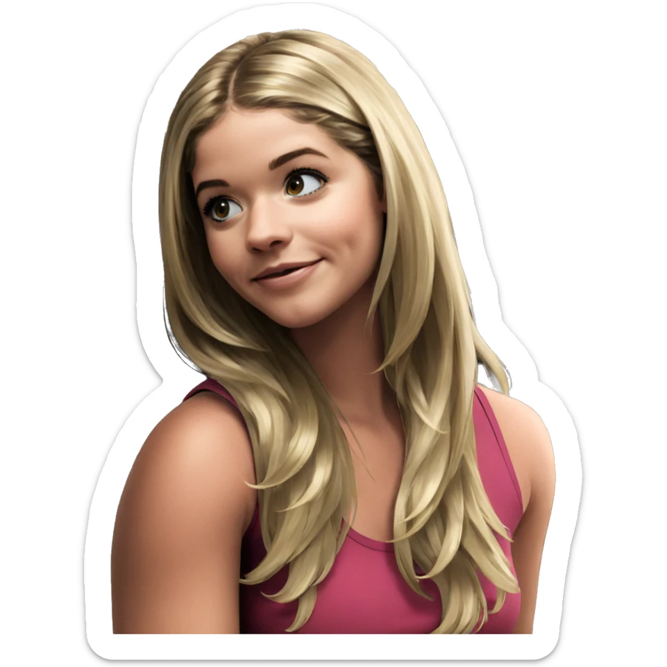 blonde girl in library reading sticker