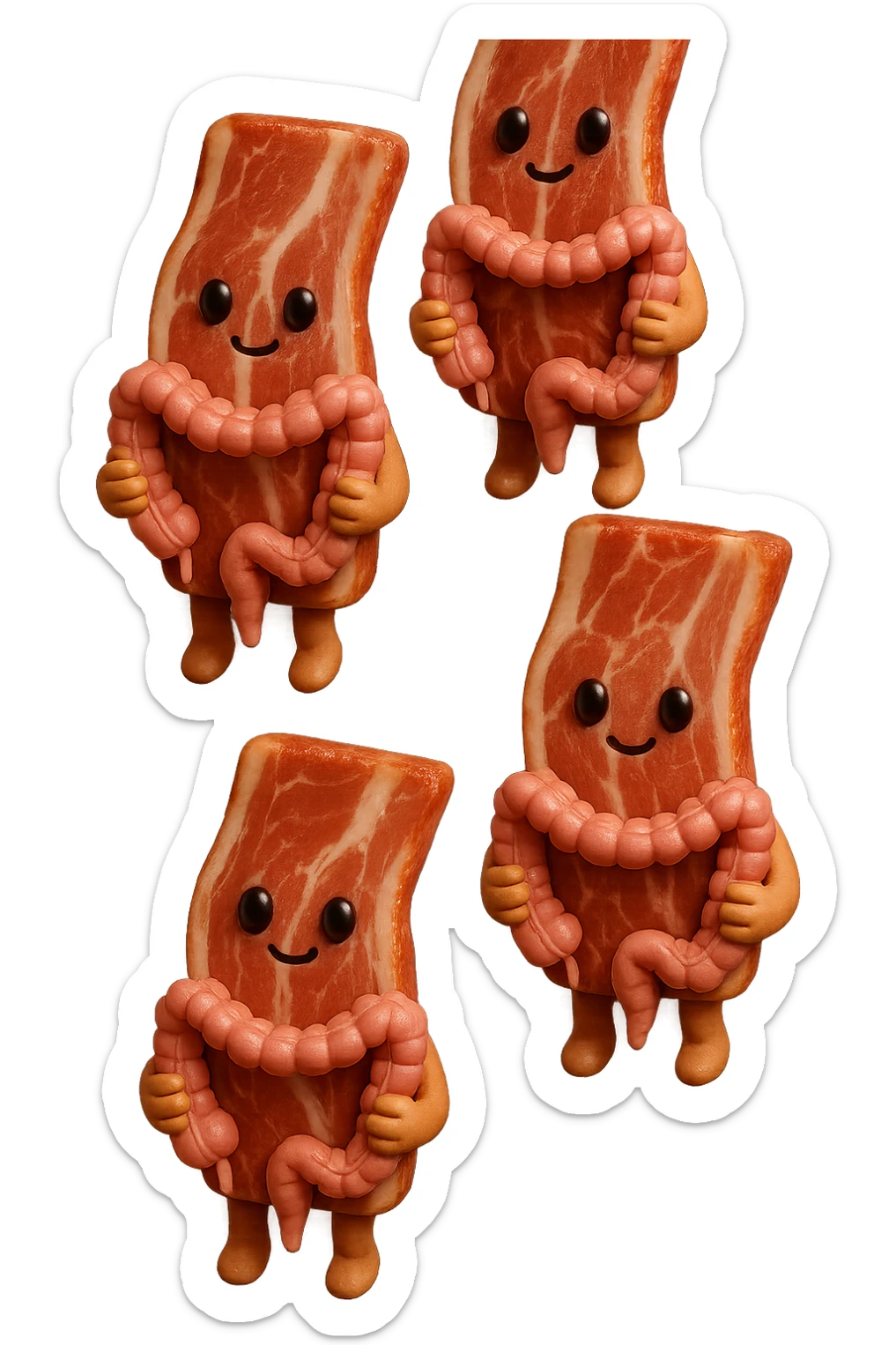 emoji stile iphone in 3d di fette di carne che cadono verticalmente dall'alto tenendo tra le mani pezzi di colon umano, iperrealistico 4k sticker