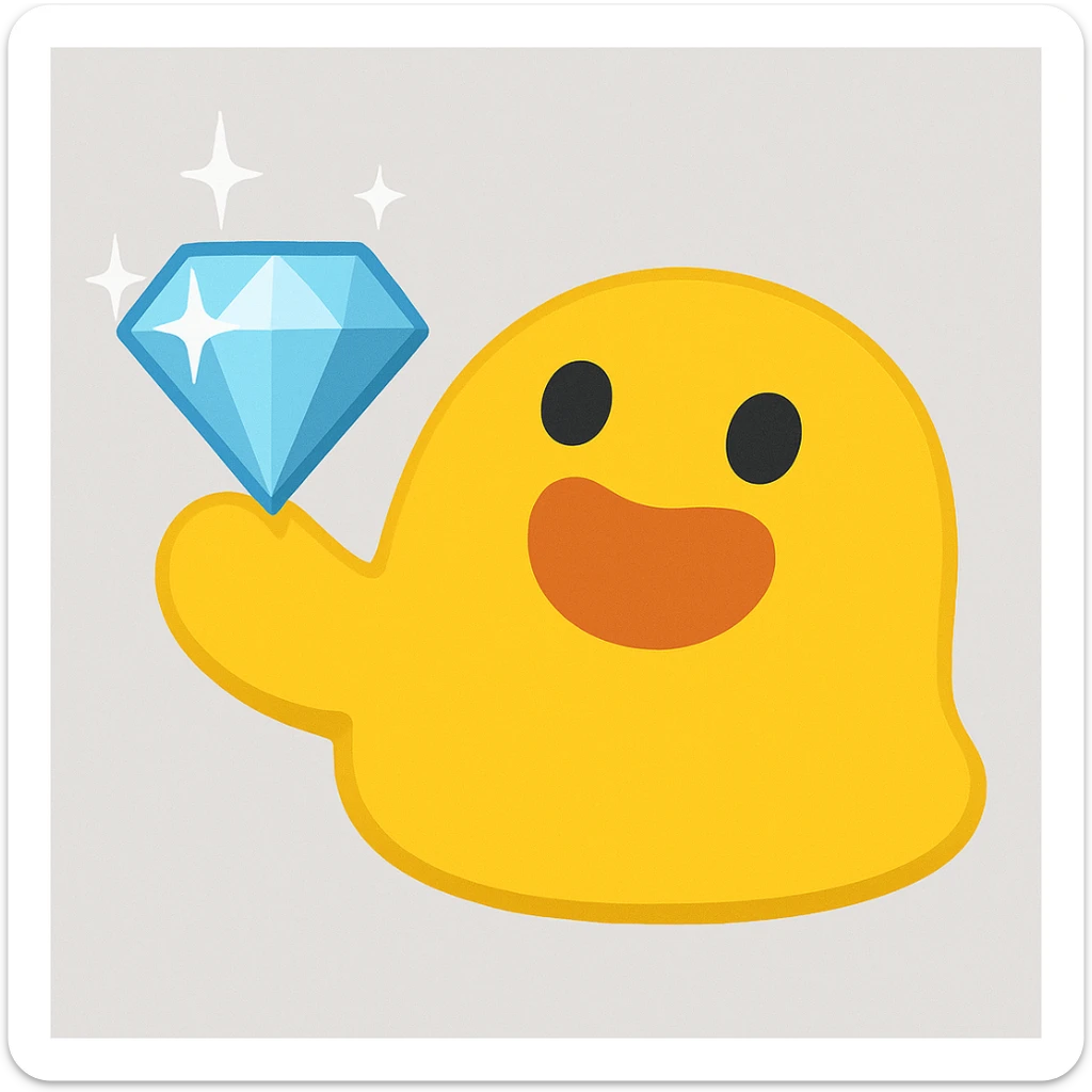 Edit the yellow blob character to hold a sparkling diamond instead of a star, keeping the same style and expression as the original image. sticker