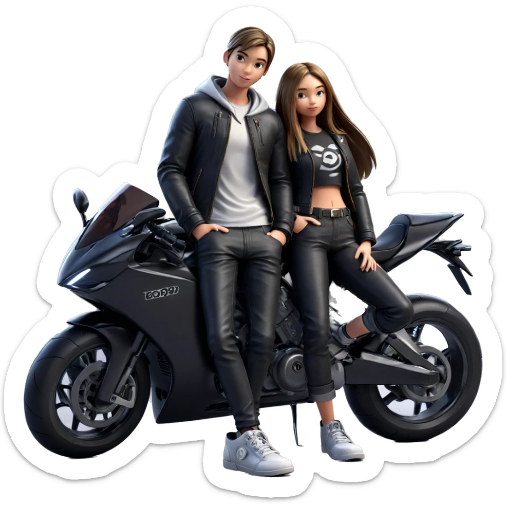 girl and boy by motorcycle sticker