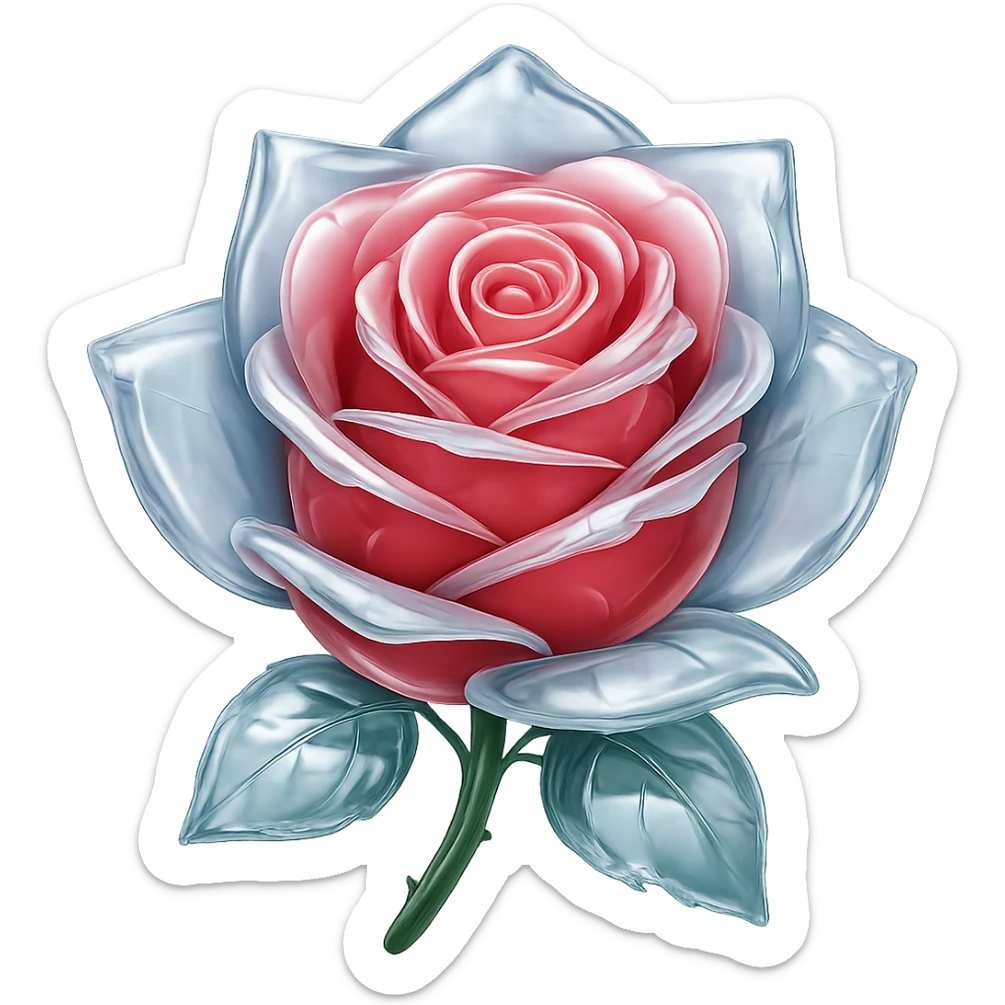 Make the ice rose look like glass in the style of emoji, preserving the emoji style and making it transparent and shiny like glass, with no background. sticker