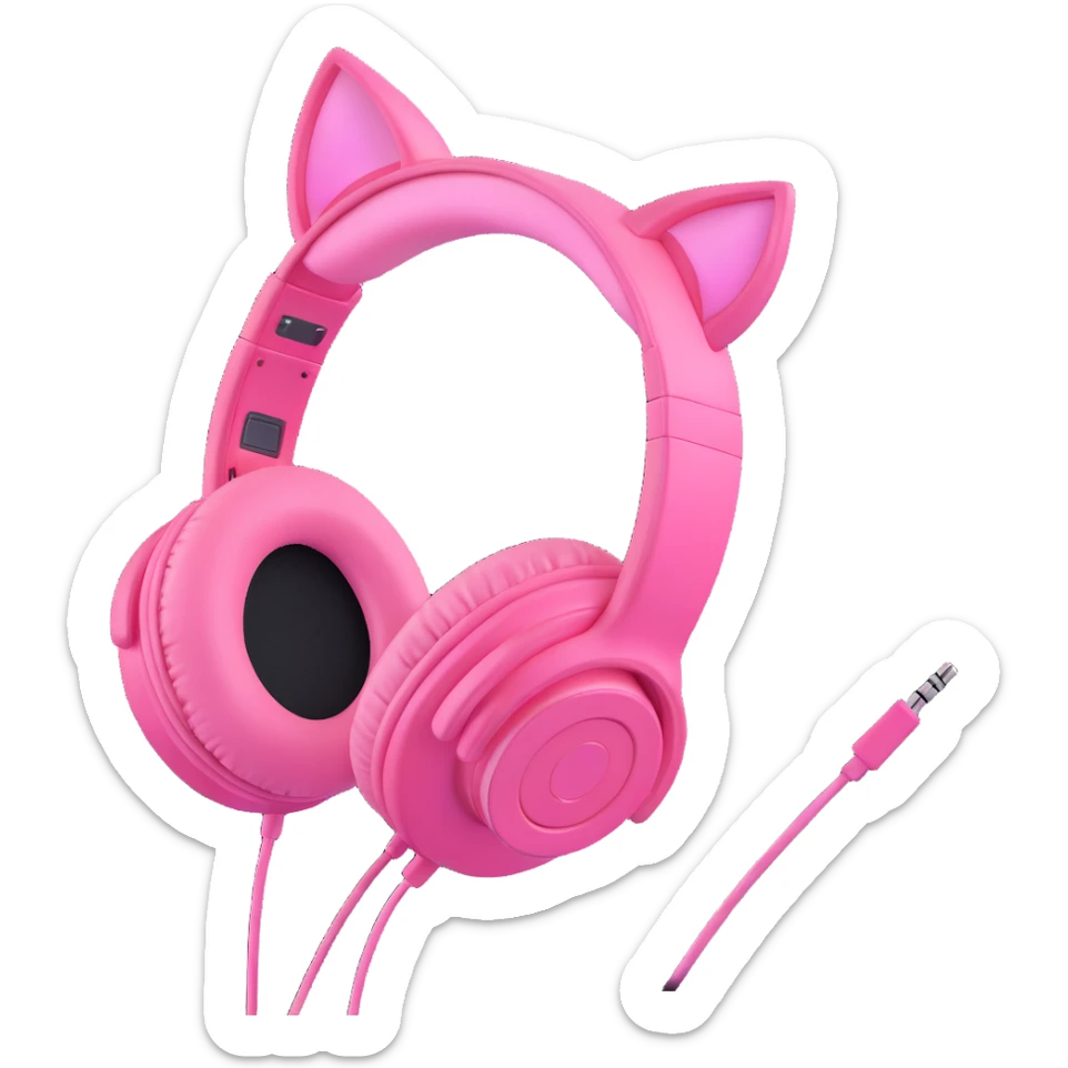 Adjust the angle of the pink headphones with pink cat ears to match the same angle as the clean, modern icon style version. Keep the 3D emoji style and ensure the background remains transparent. sticker