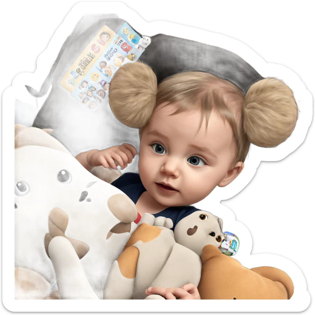 child with stuffed animal sticker